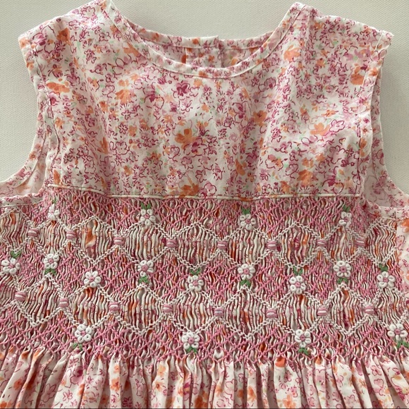 Vintage Girls 4 Floral Smocked Dress Spring Summer Easter Pink - Picture 2 of 11